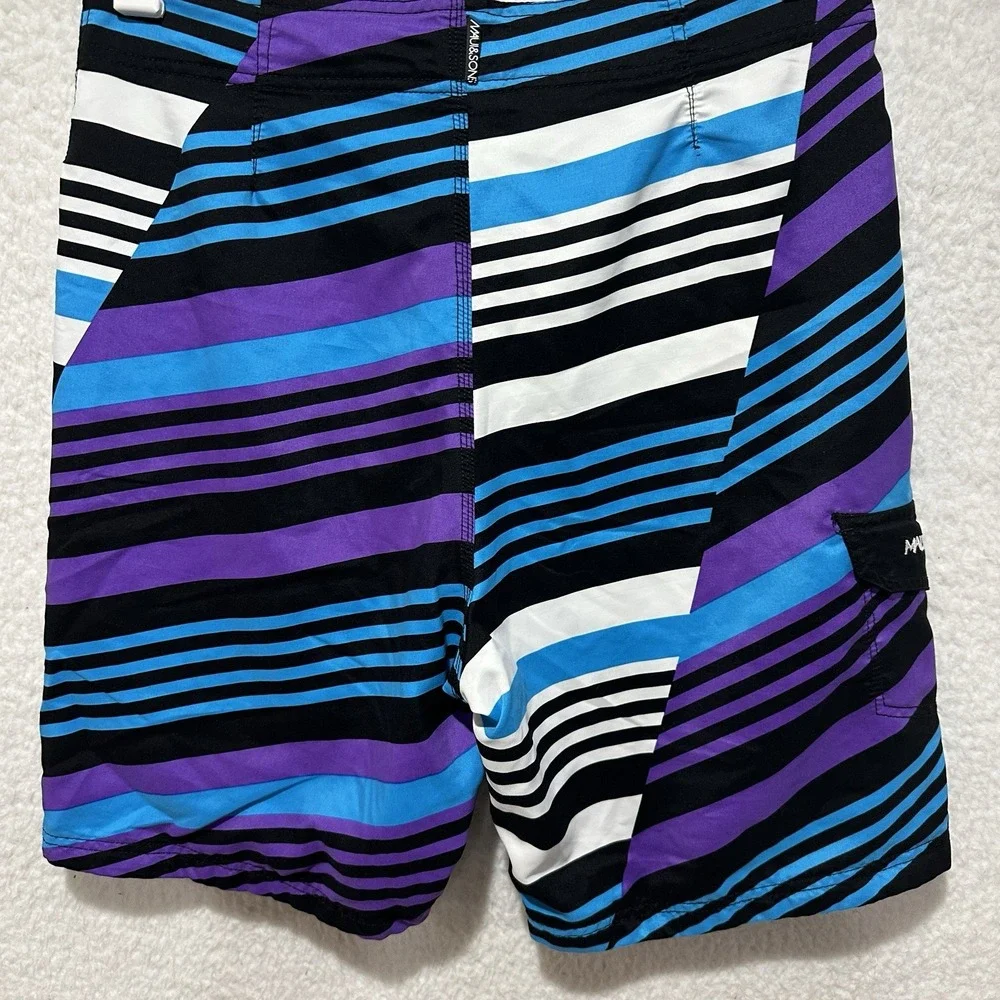 MAUI AND SONS Men's Purple Turquoise Striped Lined Swim Boardshorts‎ Size 36